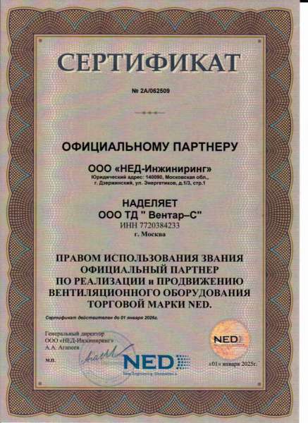 Сертификат партнерства NED